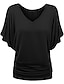 cheap Women&#039;s T-shirts-Women&#039;s Plus Size T shirt Tee Burgundy Tee Plain Ruched Daily Going out Weekend Streetwear Casual Preppy Batwing Sleeve Half Sleeve V Neck Black Summer Spring