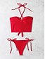 cheap Bikini Sets-Women&#039;s Swimwear Bikini 2 Piece Swimsuit Drawstring Push Up Solid Color Red Halter Padded Bathing Suits New Vacation Sexy / Padded Bras