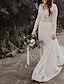 cheap Wedding Dresses-A-Line Wedding Dresses V Neck Court Train Chiffon Lace Long Sleeve Beach Boho Sexy See-Through Backless with Lace Insert 2022