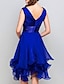 cheap Cocktail Dresses-A-Line Wedding Guest Dresses Party Dress Homecoming Asymmetrical Sleeveless V Neck Chiffon with Ruched Tiered 2024