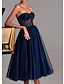 cheap Cocktail Dresses-A-Line Cocktail Black Dress Party Dress Cocktail Party Prom Tea Length Sleeveless Sweetheart Fall Wedding Guest Tulle with Pleats 2024