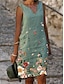 Χαμηλού Κόστους Print Φορέματα-Γυναικεία Φόρεμα ριχτό Μίντι φόρεμα Θαλασσί Πράσινο του τριφυλλιού Αμάνικο Φλοράλ Στάμπα Καλοκαίρι Άνοιξη Λαιμόκοψη V Κομψό Χαλαρή Εφαρμογή 2023 M L XL XXL 3XL 4XL
