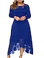 cheap Party Dresses-A-Line Cocktail Dresses Plus Size Dress Party Wear Ankle Length Long Sleeve Jewel Neck Spandex with Lace Insert Pure Color 2023
