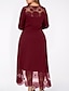 זול שמלות NYE-גזרת A שמלות קוקטייל מידה גדולה שמלה ללבוש למסיבה אורחת חתונה באורך הקרסול שרוול ארוך עם תכשיטים ספנדקס עם תחרה משולבת צבע טהור 2023