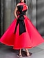 cheap Cocktail Dresses-Ball Gown Color Block Celebrity Style Elegant Prom Formal Evening Birthday Dress Red Green Dress High Neck Sleeveless Ankle Length Satin with Bow(s) 2024