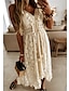 cheap Casual Dresses-Women&#039;s Maxi long Dress Swing Dress White Beige Sleeveless Embroidered Lace Print V Neck Spring Summer Casual Boho 2022 S M L XL XXL