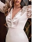 cheap Evening Dresses-Mermaid / Trumpet Evening Gown Luxurious Dress Wedding Guest Formal Evening Court Train Long Sleeve V Neck Charmeuse with Buttons Pearls 2023