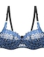 cheap Bras-Women&#039;s Lace Bras Underwire Bras Fixed Straps Adjustable Full Coverage V Neck Breathable Push Up Pure Color Flower / Floral Hook &amp; Eye Date Casual Daily Nylon Sexy 1PC White Blue / Bras &amp; Bralettes