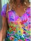 cheap Women&#039;s T-shirts-Women&#039;s T shirt Tee Rainbow Floral Plants Short Sleeve Casual Daily Basic V Neck Regular S / 3D Print