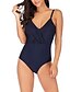 cheap One-Pieces-Women&#039;s Swimwear One Piece Monokini Plus Size Swimsuit Solid Color Tummy Control Open Back Black Navy Blue Strap Bathing Suits Vacation Fashion New / Modern / Padded Bras