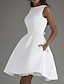 cheap Cocktail Dresses-A-Line Cocktail Dresses Minimalist Dress Valentine&#039;s Day Wedding Guest Knee Length Sleeveless Boat Neck Satin V Back with Sleek Bow(s) Pure Color 2024