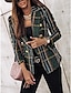 cheap Women&#039;s Blazer&amp;Suits-Women&#039;s Blazer Geometric Print Plaid Long Sleeve Coat Fall Winter Business Double Breasted Regular Jacket Green