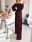 cheap Women&#039;s Jumpsuits-Women&#039;s Jumpsuit Solid Color High Waist Elegant Off Shoulder Wide Leg Party Going out Long Sleeve Regular Fit Bishop Sleeve Wine Dusty Blue S M L Spring