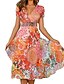 cheap Print Dresses-Women&#039;s Casual Dress Swing Dress Burnt Orange Dress Midi Dress Pink Orange Short Sleeve Floral Print Spring Summer V Neck Stylish Weekend 2023 S M L XL XXL