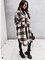 cheap Women&#039;s Coats &amp; Trench Coats-Women&#039;s Trench Coat Shacket Long Plaid Coat  with Pockets Slim Fit Coat Gray Khaki Brown Modern Style Street Fall Single Breasted Turndown Regular Fit S M L XL XXL / Winter