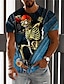 cheap Men&#039;s 3D T-shirts-Men&#039;s Unisex T shirt 3D Print Graphic Prints Skull Skeleton Crew Neck Daily Holiday Print Short Sleeve Tops Casual Designer Big and Tall Blue