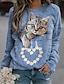 cheap Hoodies &amp; Sweatshirts-Women&#039;s Sweatshirt Pullover Print Active Streetwear Royal Blue Brown Coffee Animal Cat 3D Casual Long Sleeve Round Neck