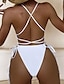 cheap One-piece swimsuits-Women&#039;s Swimwear One Piece Monokini Normal Swimsuit Tummy Control Open Back Solid Color Black White Green Plunge Bathing Suits New Vacation Fashion