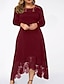 זול שמלות NYE-גזרת A שמלות קוקטייל מידה גדולה שמלה ללבוש למסיבה אורחת חתונה באורך הקרסול שרוול ארוך עם תכשיטים ספנדקס עם תחרה משולבת צבע טהור 2023