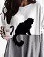 cheap T shirt Dresses-Women&#039;s Shift Dress Maxi long Dress Gray Long Sleeve Print Cat Patchwork Print Fall Winter Round Neck Strapless Casual Loose 2022 S M L XL XXL 3XL