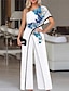 cheap Jumpsuits &amp; Rompers-Women&#039;s Jumpsuit Floral Print Casual One Shoulder Street Evening Party Half Sleeve Regular Fit Blue White Black S M L Summer