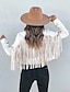 cheap Faux Leather Jackets-Women&#039;s Casual Jacket Going out Fall Tassel Fringe Rusty Regular Coat Regular Fit Breathable Bohemian Style Jacket Long Sleeve Solid ColorWhite Black