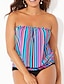 cheap Tankinis-Women&#039;s Swimwear Tankini 2 Piece Plus Size Swimsuit Striped Open Back Printing for Big Busts Blue Strapless Tube Top Bathing Suits Casual Vacation Sports / Sexy / Modern / Spa / New / Padded Bras