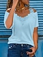 cheap Best Selling Tops-Women&#039;s T shirt Plain V Neck Cut Out Lace Cold Shoulder Rock Tops Blue White Black