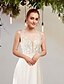cheap Wedding Dresses-A-Line Wedding Dresses Jewel Neck Sweep / Brush Train Lace Tulle Sleeveless Romantic Sexy with Appliques 2022