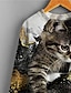 halpa tyttöjen 3d t-paidat-Lapset Tyttöjen T-paita Pitkähihainen Musta 3D-tulostus Kissa Eläin Päivittäin Sisällä ulko- Aktiivinen Muoti Päivittäin Urheilu 3-12 vuotta