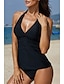 cheap Tankinis-Women&#039;s Swimwear Tankini Swim Dress Bathing Suits 2 Piece Normal Swimsuit Halter Open Back Solid Color Black Halter Plunge Bathing Suits Sports Vacation Beach Wear