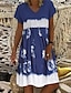 cheap Casual Dresses-Women&#039;s A Line Dress Knee Length Dress Blue Short Sleeve Print Color Block Ruched Patchwork Fall Summer V Neck Casual Classic 2022 S M L XL XXL 3XL 4XL 5XL