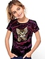 halpa tyttöjen 3d t-paidat-Tyttöjen 3D Eläin Kissa T-paita Lyhythihainen 3D-tulostus Kesä Kevät Aktiivinen Muoti söpö tyyli Polyesteri Lapset 3-12 vuotta ulko- Päivittäin Sisällä Normaali
