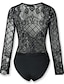 cheap Bodysuits-Jumpsuits for Women Sexy Bodysuit Lace Solid Color V Neck Basic Party Going out Regular Fit Long Sleeve Black S M L Spring  Fall