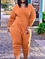 billiga jumpsuit och romper-Dam Extra stor storlek Kinesiska Jumpsuit Ficka Ensfärgat Ledigt Streetwear Ledigt Dagligen Naturlig Fullängd Höst Vår Svart Orange XL XXL 3XL 4XL 5XL / Plusstorlekar