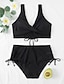 cheap Bikini Sets-Women&#039;s Normal Swimwear Bikini 2 Piece Swimsuit Pleated 2 Piece High Waist Open Back Sexy Pure Color V Wire Vacation Stylish Bathing Suits