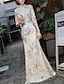 cheap Party Dresses-Sheath / Column Evening Gown Vintage Dress Wedding Guest Formal Evening Floor Length Half Sleeve High Neck Satin with Embroidery 2024