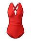cheap One-Pieces-Women&#039;s Swimwear One Piece Monokini Bathing Suits Normal Swimsuit Solid Color Tummy Control Open Back Cross Black Red Plunge Padded Bathing Suits Vintage Sexy Sexy / Strap / New / Padded Bras / Slim