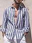 cheap Men&#039;s Casual Shirts-Men&#039;s Shirt Striped Turndown Street Casual Button-Down Print Long Sleeve Tops Casual Fashion Comfortable Blue Pink