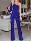 cheap Evening Dresses-Jumpsuits Evening Gown Elegant Dress Wedding Guest Formal Evening Floor Length Long Sleeve One Shoulder Stretch Fabric with Sleek Pure Color 2024