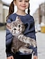 cheap Tees &amp; Blouses-Kids Girls&#039; T shirt Long Sleeve Blue 3D Print Cat Animal Daily Indoor Outdoor Active Fashion Daily Sports 3-12 Years