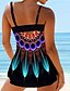 cheap Tankinis-Women&#039;s Swimwear Tankini 2 Piece Plus Size Swimsuit Striped Color Block 2 Piece Modest Swimwear Open Back Printing for Big Busts Green Blue Purple Red V Wire Padded Bathing Suits Casual Vacation New