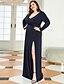 cheap Plus Size Dresses-A-Line Evening Gown Plus Size Dress Formal Evening Floor Length Long Sleeve V Neck Polyester with Slit Pure Color 2023