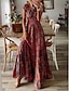 cheap Boho Dresses-Women&#039;s Swing Dress Maxi long Dress Wine Short Sleeve Floral Print Spring Summer V Neck Stylish Vacation Boho 2022 S M L XL XXL 3XL / Loose