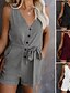cheap Women&#039;s T-shirts-Women&#039;s V Neck Jumpsuits Casual Sleeveless Romper Button Up Front Tie Knot Solid Short Jumpsuit Rompers
