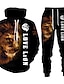 billiga hoodiekläder med tryck för män-personlighet djur coolt lejon 3d all over print träningsoveraller herr dragkedja hoodie byxor 2 st set sport kostymer 14182 6xl