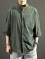cheap Men&#039;s Clothing-Men&#039;s Shirt Elbow Sleeve Basic Shirt Collar Medium Spring &amp; Summer Green White Black