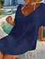 cheap Plain Dresses-Women&#039;s Swimwear Cover Up Beach Dress Normal Swimsuit UV Protection Modest Swimwear Lace up Knit Pure Color Black Dusty Blue Beige V Wire Bathing Suits New Vacationy / Modern