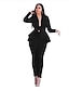 cheap Women&#039;s Two Piece Sets-Women&#039;s Blazer Office Suit Pants Sets Solid Color Office Wear to work Ruffle Black Long Sleeve Vintage Basic Shirt Collar Fall &amp; Winter
