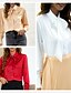 cheap Blouses &amp; Shirts-Women&#039;s Blouse Light Brown Red White Lace up Plain Sparkly Daily Work Long Sleeve Shirt Collar Streetwear Silk Like Satin Regular S / Machine wash / Smooth Sensations